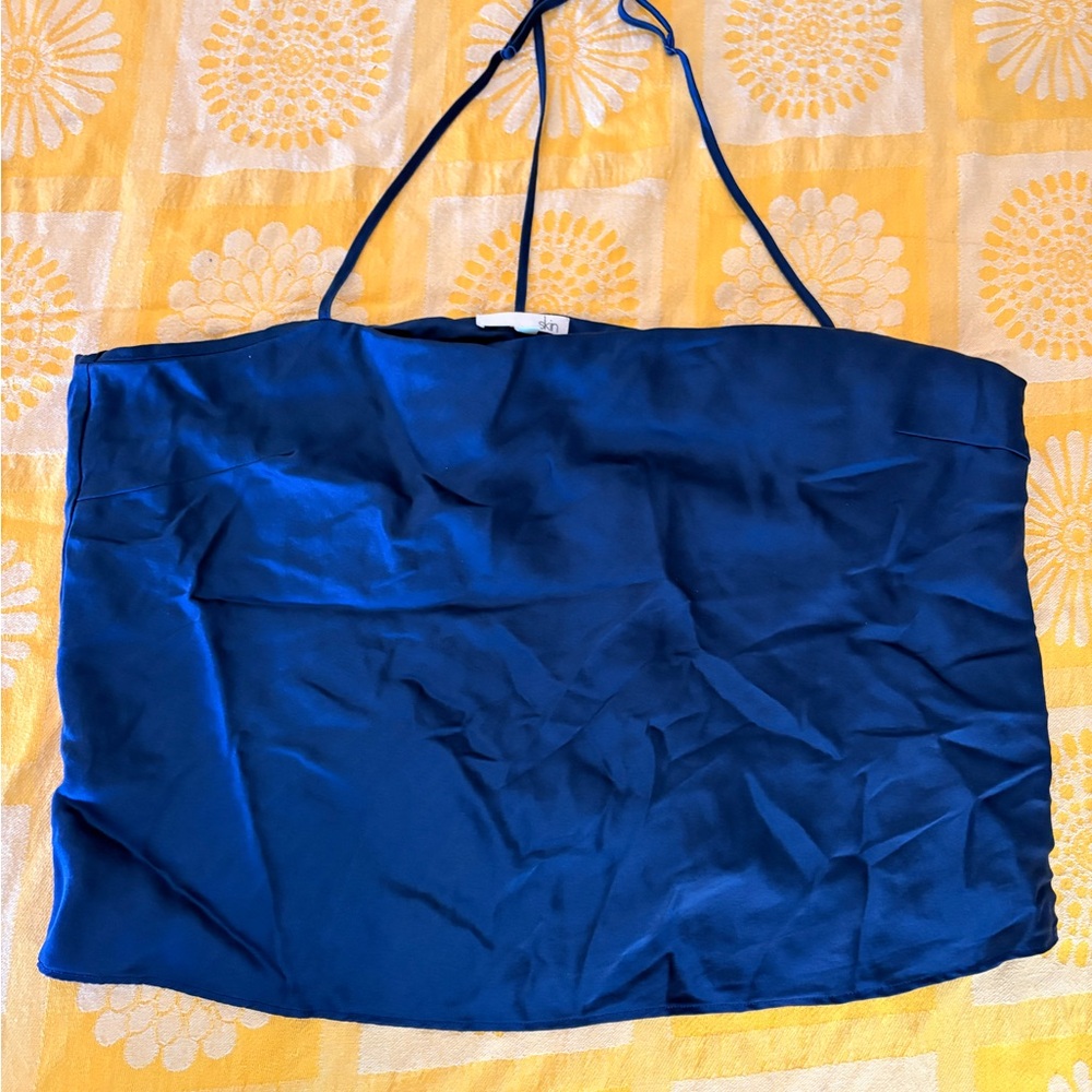 Skin Blue Silk Halter Top Size 4 Silk
